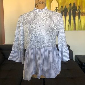 Striped blouse with lace overlay